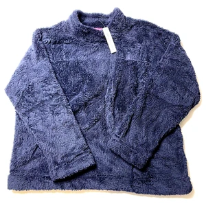 Jane and Bleecker Navy Blue Pajama Top Soft Fleece High Neck Long Sleeve Sz XXL - Picture 1 of 11