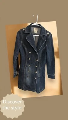 Gabardina Y2K Vintage Jou Jou Denim Chaqueta Lavado Oscuro Doble Pecho Años 90 Grunge Foto 1 de 3