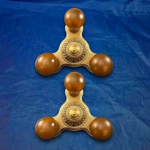 Pair Brass Mica Three Socket Antique Lights Flush Mount Fixtures Wow! 30F - Picture 1 of 5