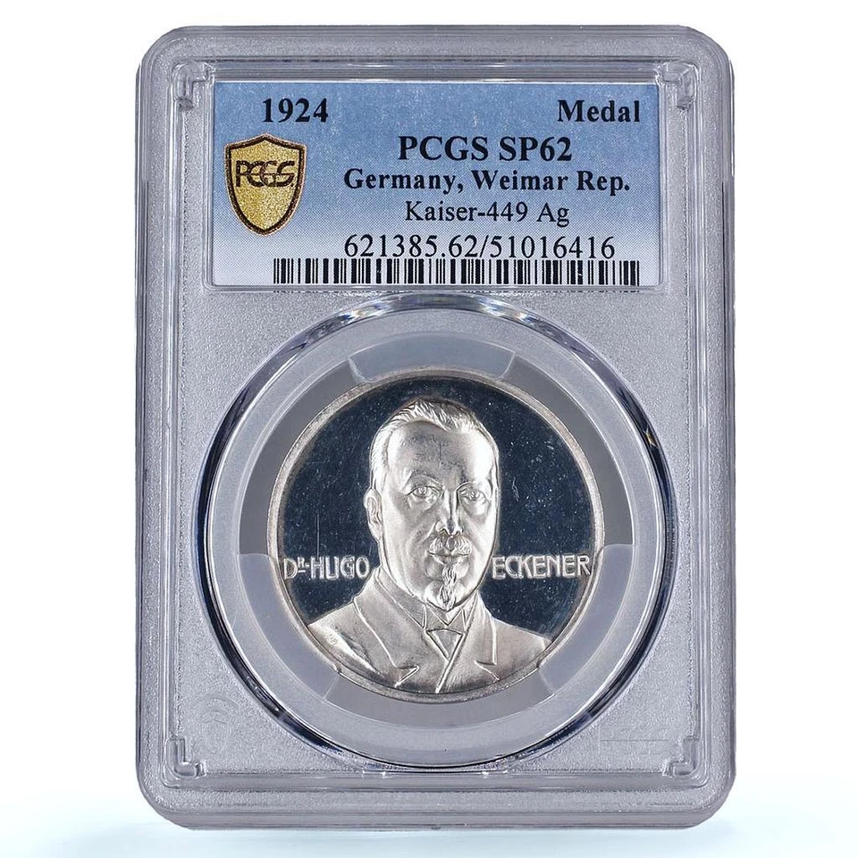 Alemania Weimar Eckener Zeppelin Airship Aviación SP62 PCGS medalla de plata 1924 Foto 1 de 4