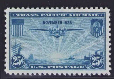 US Air Mail Stamp C20 Mint OG MNH China Clipper Trans Pacific 25 Cents - Image 1 of 2