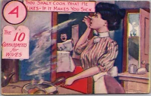 DIEZ MANDAMIENTOS PARA ESPOSAS Postal "Cocinarás lo que le guste" 1909 Cancelar - Imagen 1 de 2