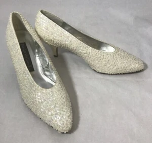 Paola Dellavia Off White Sequin Heels Women’s Size 8B New - Picture 1 of 5