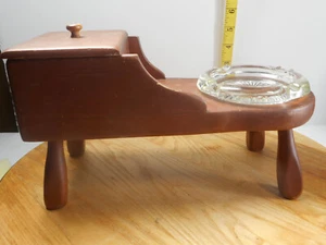 Vintage Wooden Mini Endtable with Clear Glass Ashtray and Cigarette Storage - Picture 1 of 9