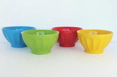 Vintage Soup Bowl Cereal Bowl 4 pc Set Multicolor Ribbed Design Ceramic Pottery - Image 1 of 4