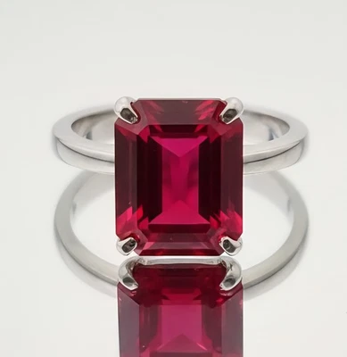Anillo de plata 925 rubí rojo piedras preciosas sueltas corte esmeralda 12x8 mm Foto 1 de 4