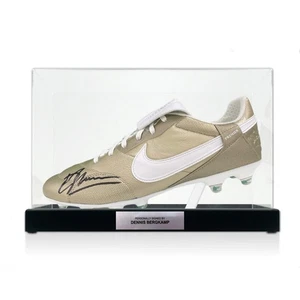 Dennis Bergkamp Signed Gold Premier Football Boot. Display Case With Plaque - Picture 1 of 5