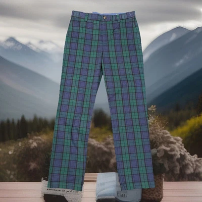 Vineyard Vines Boys Tartan Golf Pants Waist 16 L 27 Green Blue Chino Flat Front - Image 1 of 4