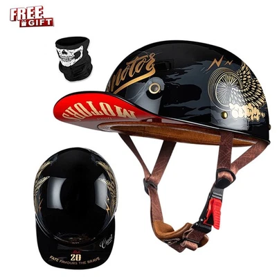 DOT Retro Motorcycle Half Helmet Adult Baseball Cap Open Face Moped Jet Helmet - Image 1 of 4
