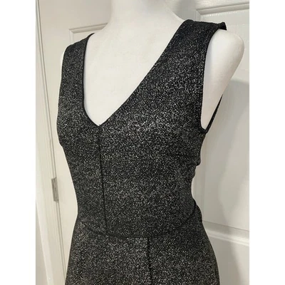 Everly Fit & Flare Black Metallic Dress Sparkle V Neck Party Tank Skater Short S - Image 1 of 4