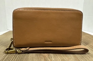 Cartera Muñequera de Cuero Natural Fósil Cremallera Alrededor Cartera Tarjetas de Crédito Viaje Leer - Imagen 1 de 17