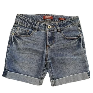 Arizona Girls 10 Slim Jean Shorts Cuffed Midi Flap Pockets - Picture 1 of 10