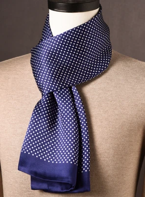 100% шелк мужчин женщин шарф атласный длинный шейный платок надежном в горошек синий WS659-19 - Изображение 1 из 3