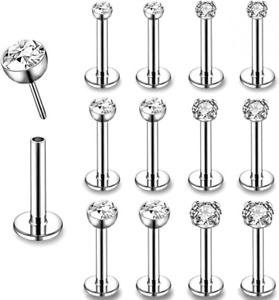 12Pcs/lot 16G Stainless Steel Lip Rings 2-4mm CZ Labret Lip Piercing Jewelry