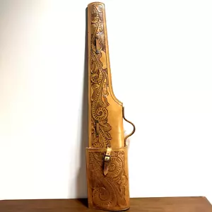 Vaina para rifle de cuero Tooled 45" cola blanca ciervo montañas estuche de 2 piezas para pistola - Imagen 1 de 16