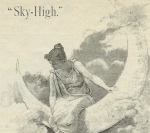 Chicago 1897 - Crescent Bicycles Ad-Western Wheel Works-Woman Sitting On Moon - Picture 1 of 2