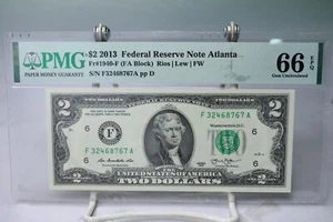 2013 $2 Federal Reserve Note Atlanta Fr.1940 PMG 66 EPQ #8767 - Picture 1 of 2
