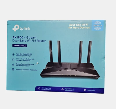 TP-Link Archer AX1800 4 Stream Dual-Band Wi-Fi 6 Router Super-Fast 1.8 Gbps NIB - Image 1 of 4