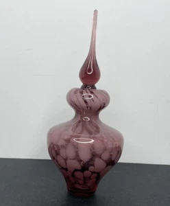 Studio mundgeblasene Parfüm Kunst Glas Flasche mit Stopfen lila meliert 7" H - Bild 1 von 9