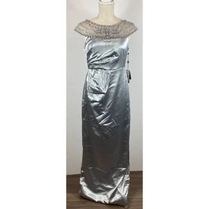 Adrianna Papell Pleated Satin Gown Dress in Icy Mint Size Women's 10P NWT - Picture 1 of 8