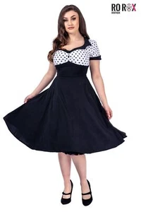 Ro Rox Donna Dress Polk Dot 1950s Contrast Swing Retro Rockabilly Cute Elegant