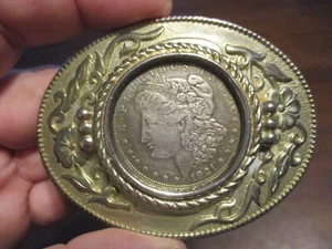ORIGINAL 1921 MORGAN SILVER DOLLAR COIN SET FEATURING ON WESTERN BELT BUCKLE - Picture 1 of 5