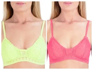 No Boundaries 2 Junior's Triangle Floral Lace Bralettes convertible coral lime - Picture 1 of 9