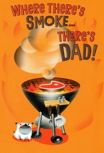Funny HAPPY FATHER'S DAY Card FOR DAD, Smoke Grill BBQ Steak Dog by Hallmark +✉ - Picture 1 of 5