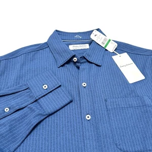 NWT TOMMY BAHAMA L Large Mens SAN LUCIO STUDIO STRIPE Shirt Island Zone Ocean - Picture 1 of 8