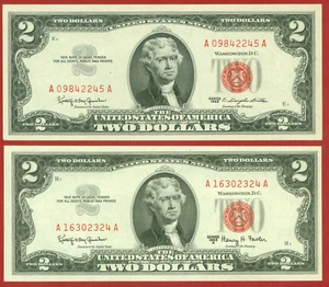 US 1963 / 63A $ 2 x 2 RED seal (Lot 1) World paper money currency banknotes - Picture 1 of 3