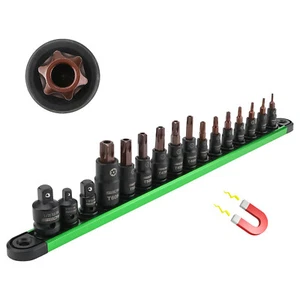 Torx Star Bit Socket Set Magnetic Socket Rail Organizer T8-T60 Garages Workshops - Picture 1 of 10