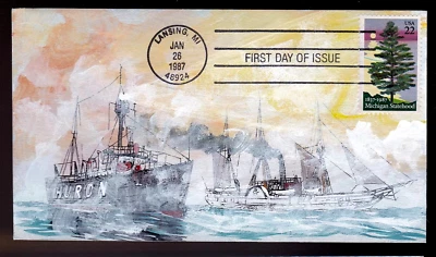 2246 22c Stamp (1987) HONORING MICHIGAN STATE 150 FDC HD/HP - RICHARD DEROSSET - Image 1 of 2