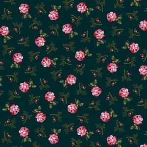 By The Yard ~ Promise Me ~Teacup Roses Peacock Green ~ Cotton Fabric By Benartex - Picture 1 of 3