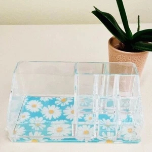 Sorbus Mini Makeup Organizer with 9 Slots Clear w/ Daisy Print Bottom Desk Dorm - Picture 1 of 14