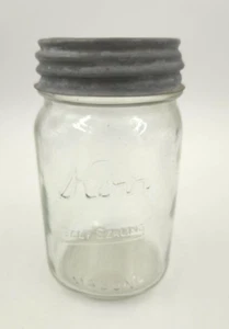Vintage - Kerr "Self Sealing" Square No 11 Mason Jar with "Ball" Zinc Glass Lid - Picture 1 of 3