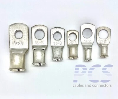 Copper Lug Battery Welding Cable Connector Tube Terminal Ring Crimp ALL SIZES UK - Image 1 of 4