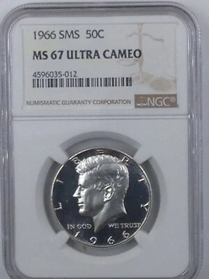 1966 SMS MS 67 Ultra Cameo KENNEDY NGC SMS MS 67 UC - Image 1 of 2