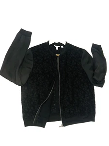 Esprit Black Lightweight Lace Black Bomber Jacket size 8 - Picture 1 of 8
