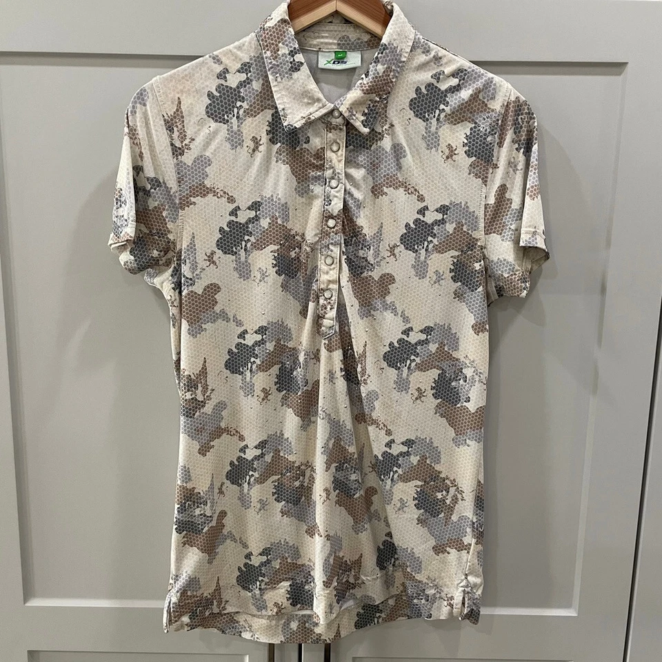 Polo deportivo diario para mujer mediano camuflaje tachonado perla a presión camisa de golf camiseta deportiva Foto 1 de 4