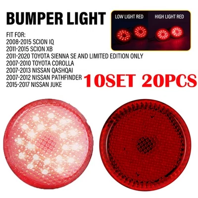 2-20PC Red LED Rear Bumper Reflector Brake Stop Lights For 2007-10 Toyota Sienna - Image 1 of 4