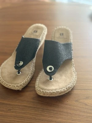 White Mountain Beachball Espadrille Wedge Sandal Black/Silver - 8.5 - Image 1 of 4