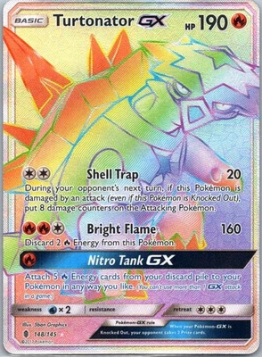TURTONATOR GX ~POKEMON (148/145) Guardians Rising RAINBOW SECRET RARE 🔥 ~LOOK - Image 1 of 2