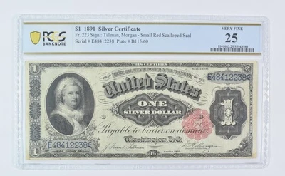 1891 $1 Silver Certificate Fr#223 Large Note Very Fine 25 PCGS *9532 - Image 1 of 3