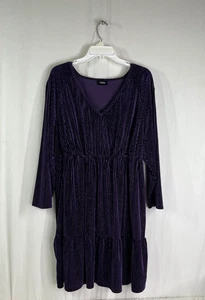 Tacera Women's Purple Velvet Elastic Waist Long Sleeve Flare Dress - Size 2X - Picture 1 of 3