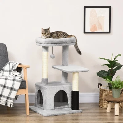 PawHut Cat Tree with Scratch Post Condo Perch for Indoor Cats, 85cm, Grey - Image 1 of 4
