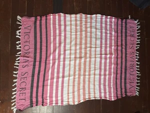 Victoria's Secret Fringe Beach Towel One Size Black Striped Picnic Throw 54x40 - Picture 1 of 6