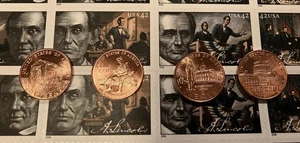 2009 P Complete 4 BU Lincoln Penny Coin Set with strip of 4 Lincoln Stamps - Picture 1 of 4