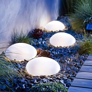 Solar Garden Lights Outdoor Set of 2 Plastic Pebble Shape Decorative Rock Lights - Picture 1 of 3