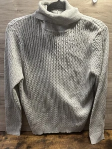 Jeanne Pierre Cowl Neck Turtleneck Sweater Womens XL 100% Cotton Soft Knit Gray - Picture 1 of 3