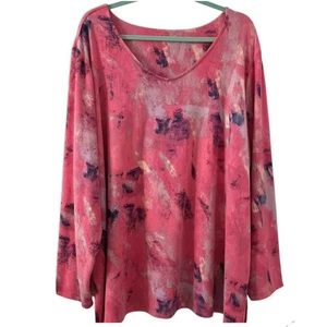 Susan Graver Damen 4X rosa bedruckter Pullover Oberteil Tunika abstrakt Stretch sehr weich - Bild 1 von 7